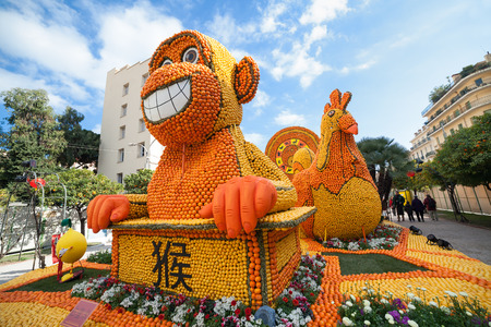 MENTON, FRANCE - FEBRUARY 20: Lemon Festival (Fete du Citron) on the French Riviera.The theme for 2015 was: Tribulations of a lemon in China. Menton, France - Feb 20, 2015のeditorial素材