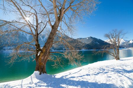 Mountain lake winter landscape, Alps, Achensee, Austria.の写真素材