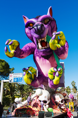 Nice, France - February 22, 2015: Gigantic parade float during the Carnival of Nice on the French Riviera.This is the main winter event on the Riviera and one of the largest carnivals in the world. The theme for 2015 was King of Music.のeditorial素材