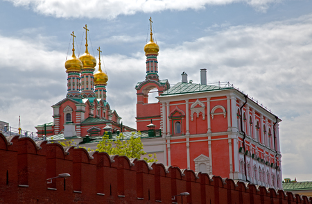 Moscow Kremlin wall and Cathedrals cupolasの写真素材