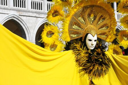 Costumed person Venetian mask during Venice Carnivalの写真素材