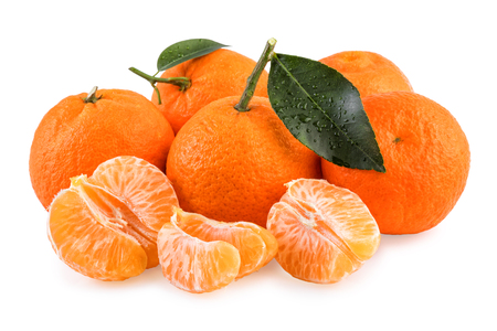 Fresh Tangerine Fruits White Isolatedの写真素材