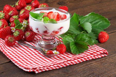 Strawberry yogurt rustic still lifeの写真素材