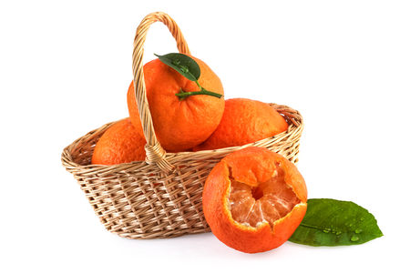 Tangerine Fruits  Basket Isolated on Whiteの写真素材