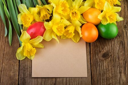 Daffodil flowers Easter Card with text spaceの写真素材
