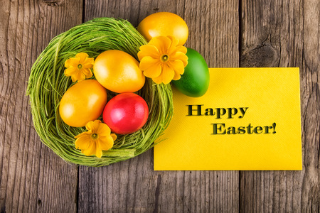 Easter nest text Happy Easterの写真素材