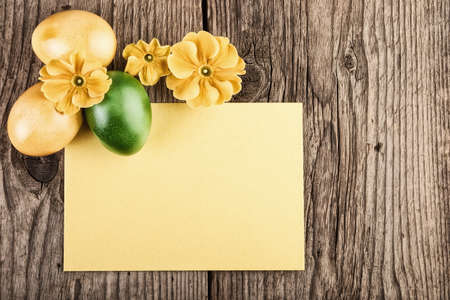 Easter nest vintage style on wooden backgroundの写真素材