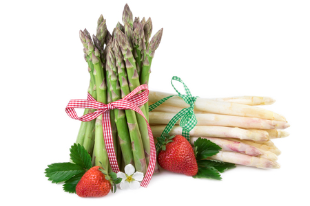 Asparagus bundle green and white isolatedの写真素材