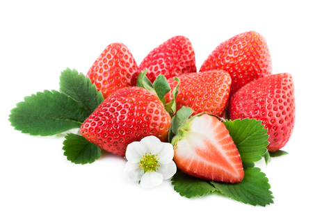 Strawberry stack pile of organic strawberries on whiteの写真素材