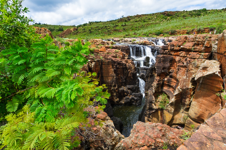 Canyon scenery with waterfall, Bourkes Luck Potholes, South Africaの写真素材