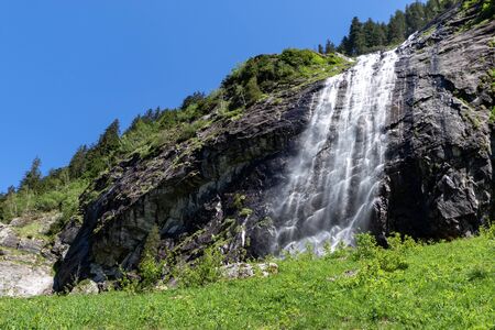Waterfall of the Stilluptal valley, Zillertal Alps Nature Park, Austria, Tyrolの写真素材