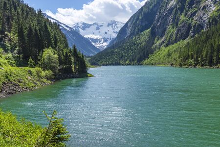 Mountain lake. Mountain forest lake landscape, Alps, Austriaの写真素材