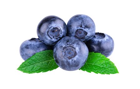 Stack of blueberries on white with clipping pathの写真素材