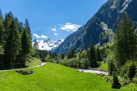 Summer Alps mountain scenery on way to Stillup Valley, Austria, Tirolの写真素材