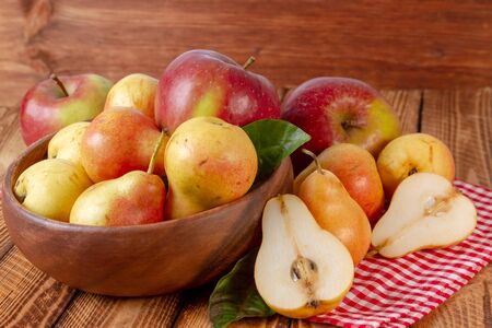 Pear and apple. Rustic design. Vintage concept in the garden.の写真素材