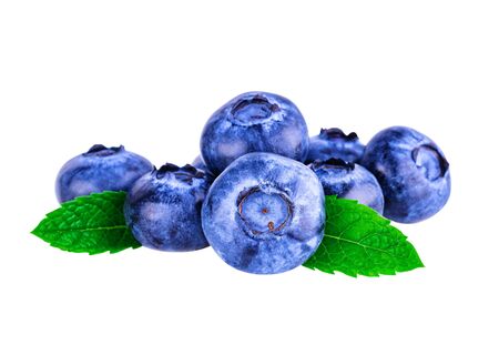 Blueberry. Heap of blueberries with mint leaf on white. Image included clipping pathの写真素材