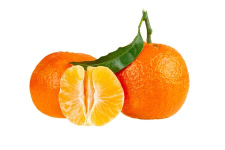 fresh tangerine mandarin fruits isolated on whiteの写真素材