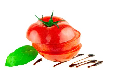 Tomato with vinegar italian balsamic and basil leafの写真素材
