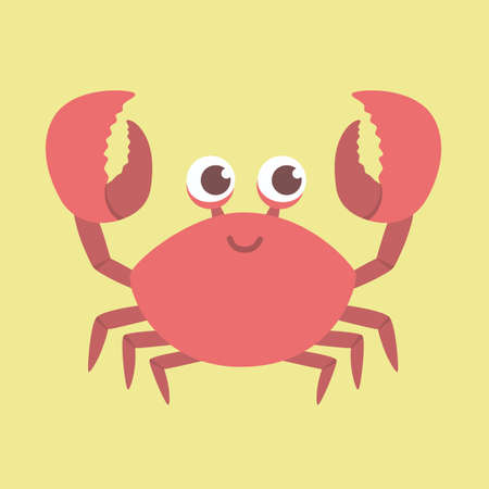 Cute smiling Red Crab vector illustration cartoon character design lifting up claws, isolated on...