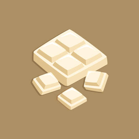 White Milk Chocolate Bar and Pieces in Dark Brown Background Vector Illustrationのイラスト素材