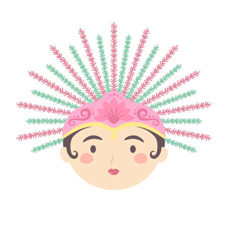 Ondel-ondel Woman Female Jakarta Anniversary Traditional Puppet Mascot Symbol from Indonesia vector illustration cartoon character design.のイラスト素材