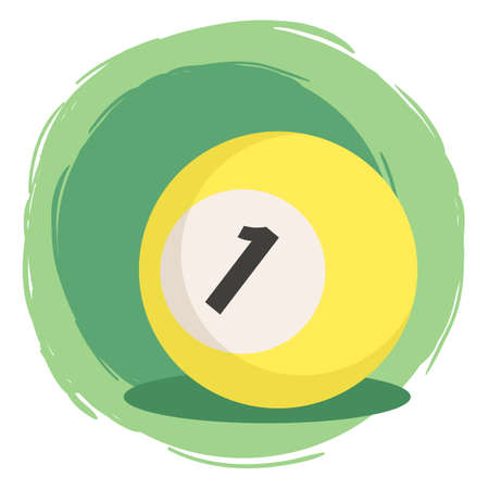 Yellow Billiard Ball number 1 one vector illustration isolated on green white background
