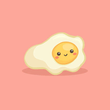 Cute Sunny Side Up Fried Egg Breakfast Food Vector Illustration Cartoonのイラスト素材