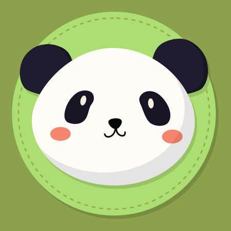 Cute panda bear head cartoon on green background vector illustration.のイラスト素材