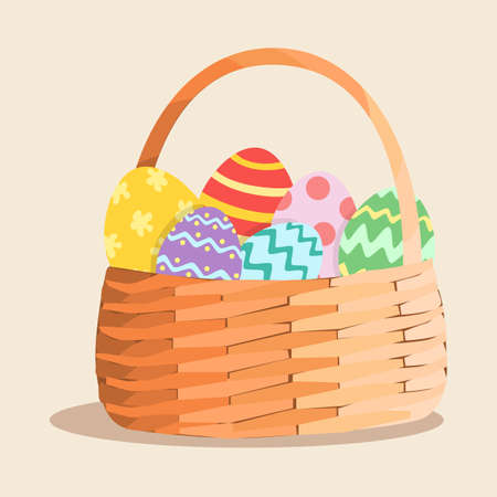 Colorful easter eggs in a bamboo basket vector illustration.のイラスト素材