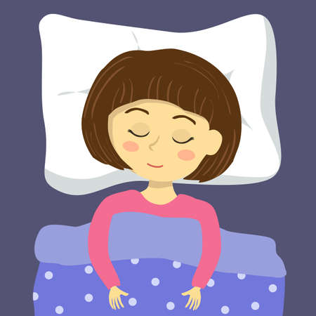 Cute little girl sleeping on the bed with blanketのイラスト素材