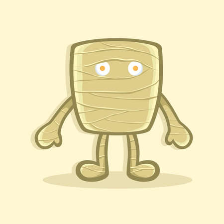 Halloween greeting card with Square Mummy costume on cream background vector illustration.のイラスト素材