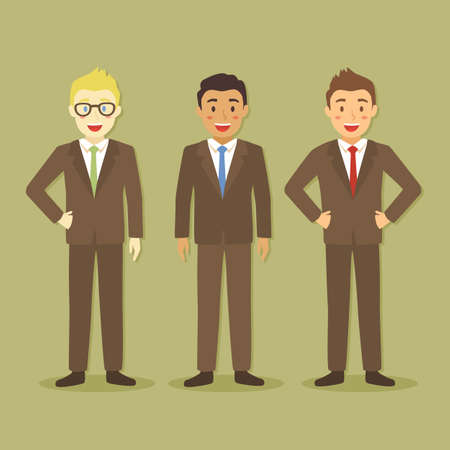 Businessman with Three diversity and Different Style on dark brown background vector illustrationのイラスト素材