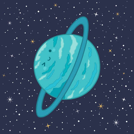 Cute Planet Uranus Solar System with funny smiling face cartoon vector illustrationのイラスト素材