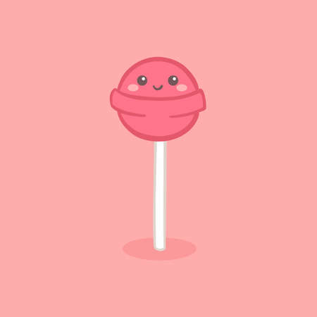 Cute Pink Lollipop Candy Stick Vector Illustration Cartoonのイラスト素材