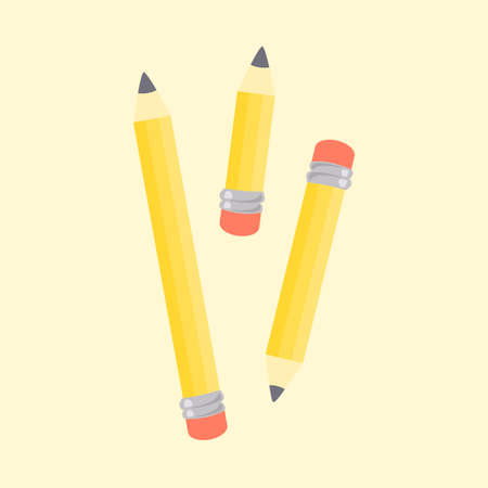 Yellow Pencil Eraser Stationary School Supplies Vector Illustration Setのイラスト素材