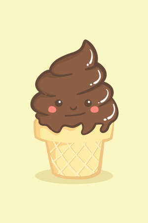 Cute Twist Swirl Ice Cream Cone Chocolate Vector Illustration Cartoonのイラスト素材