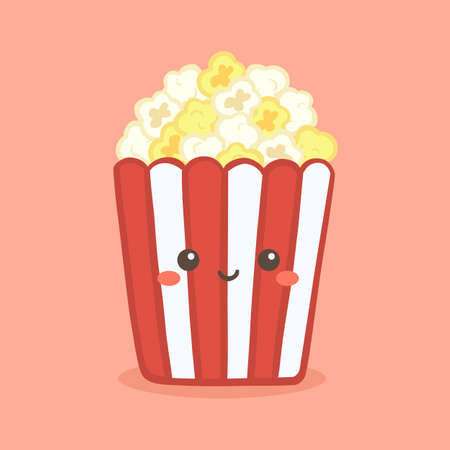 Cute Pop Corn Popcorn in Red Bucket Box Cinema Snack Vectorのイラスト素材