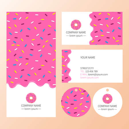 Sweet corporate identity template design set . Pink donut glaze business card.のイラスト素材