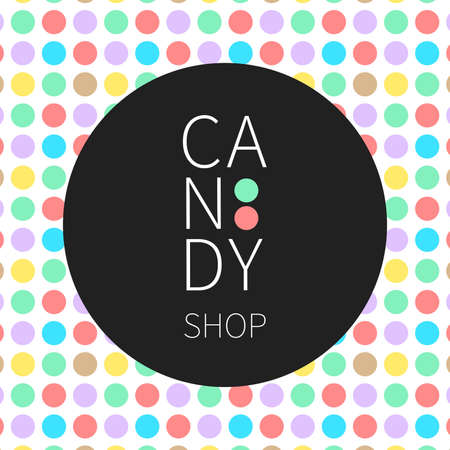 Vector flat logo and seamless pattern for candy shop and sweet store. Illustration can be used as corporate identity, logo or icon for shop, room, boutique. のイラスト素材