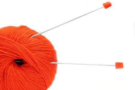 Yarn on a white background  Thread of orange color  Close up の写真素材