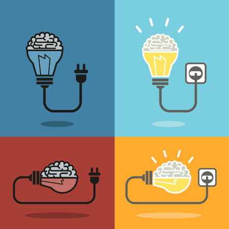 Brain and bulb lightのイラスト素材