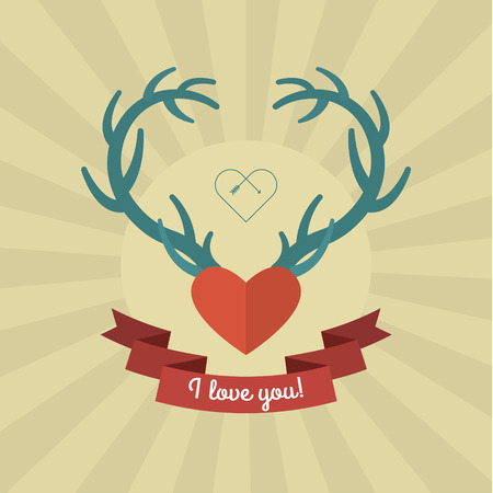 Heart with blue deer antlers. Vector illustration. Card of Valentine\'s dayのイラスト素材