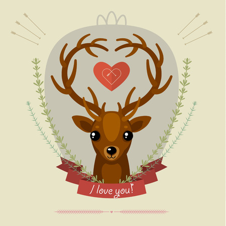 Greeting card with lettering. I love you. Typographical background with deerのイラスト素材