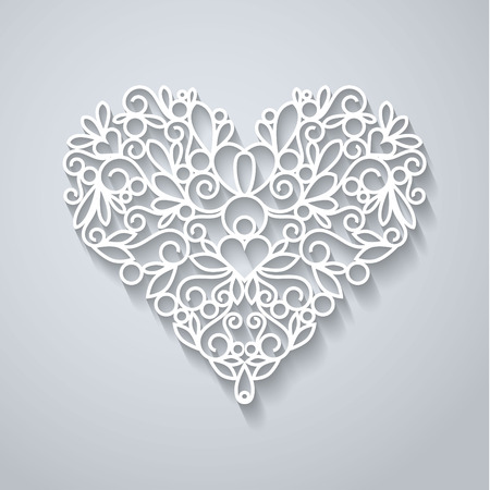 Swirly paper heart with shadow on white, vector illustrationのイラスト素材