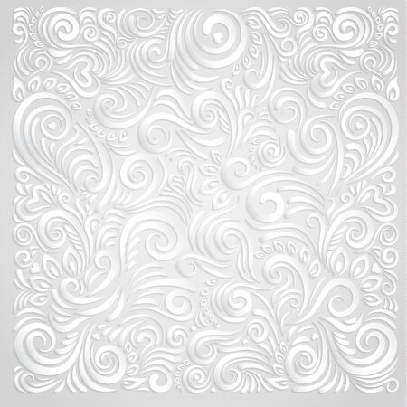 White floral ornate made of paper on white background with long shadow. Vector backgroundのイラスト素材