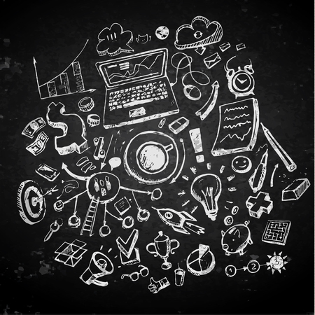 Business doodles on a blackboard. Concept of idea. Vector illustrationのイラスト素材