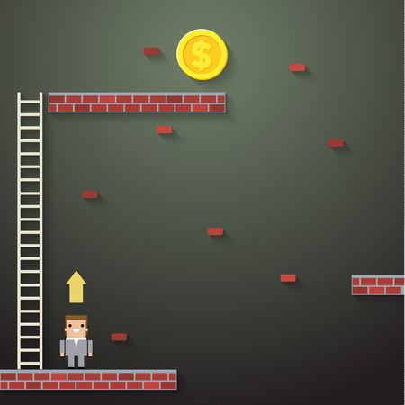 Businessman climbing the ladder.  Idea leadership business plan concept in modern flat style. Vectorのイラスト素材