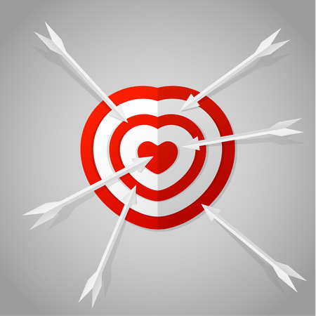 Red heart target with arrows. Love aim concept. Vector illustrationのイラスト素材