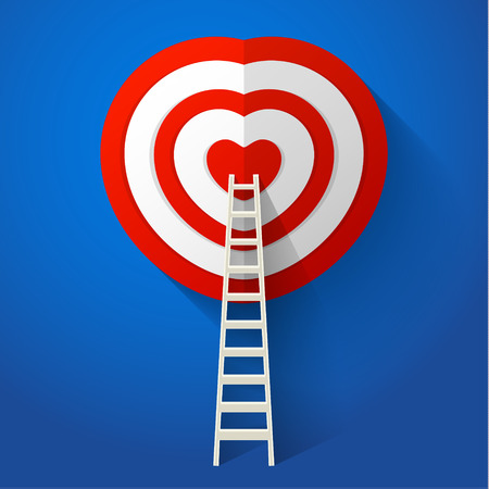 Red heart target with stairs. Love aim concept. Vector illustrationのイラスト素材