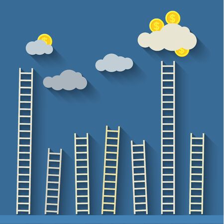 Steps to clouds. Concept of success. Vector flat illustration.のイラスト素材